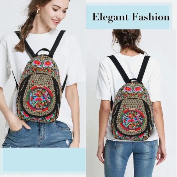 Handmade Embroidered Backpack Crossbody or Shoulder, Books Carrier bag for Girls - Picture 2 of 4